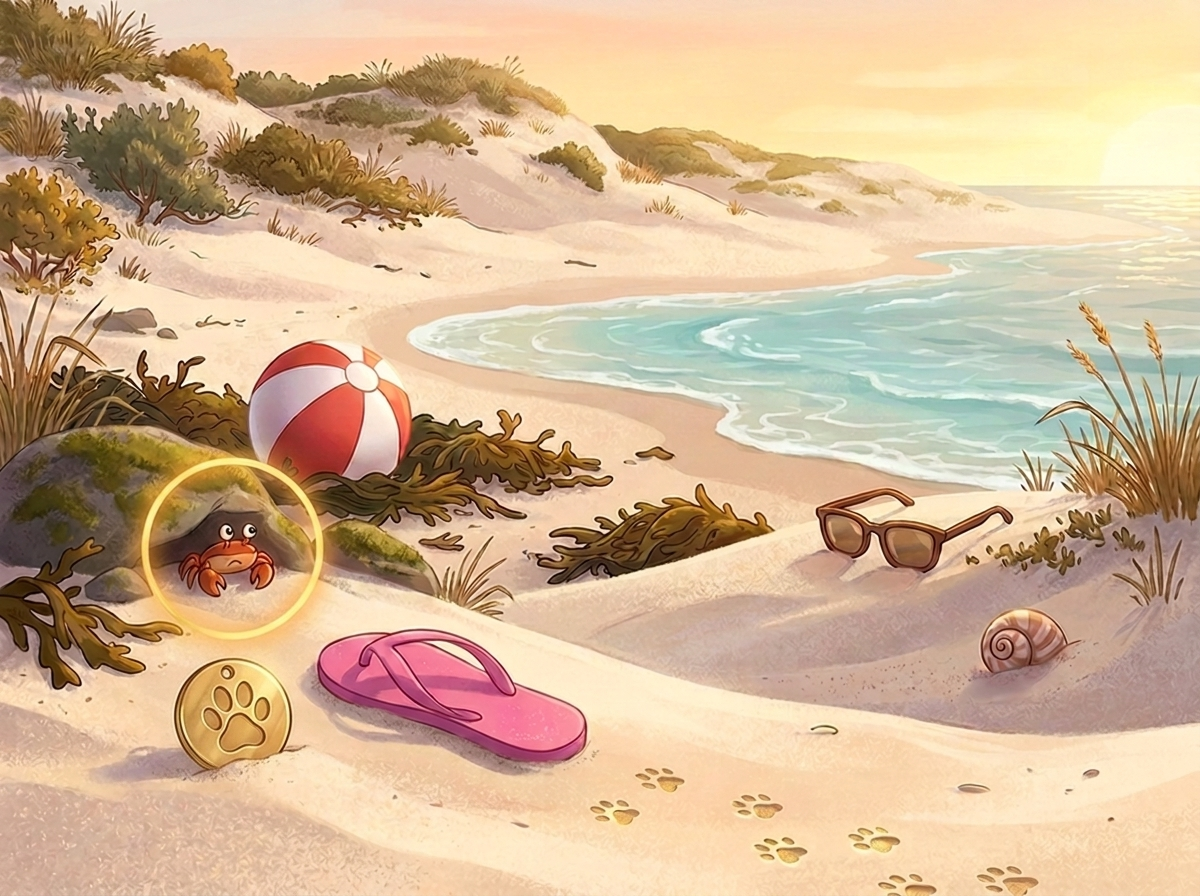 A hidden object beach scene